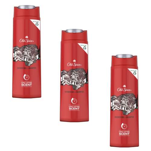 Old Spice Wolfthorn tusfürdő és sampon, 3 db-os csomag, 400ml/db