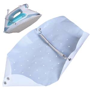 Fehér teflon vasalódeszka huzat rugóval és fém gyűrűvel, vasaló a tetején - Vasaló, gőzölő és vasalódeszka kiegészítő és Illatpárna