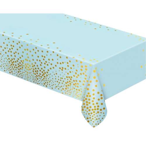 Hellblaue Tischdecke mit goldenen Punkten, 137x183cm, Marke Beauty & Charm