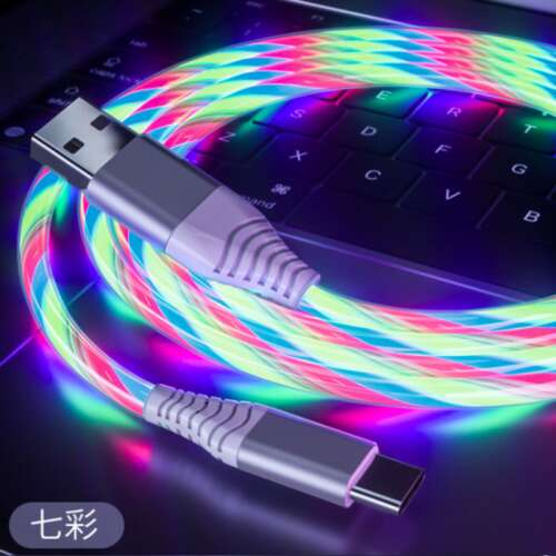 USB töltő és adatátvivő kábel iPhone -hoz, 1m LED fénnyel, színes