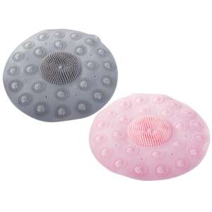 Szürke és rózsaszín zuhanyzó szőnyeg szívókorongokkal és masszázs dudorokkal - Fürdőszoba bútor