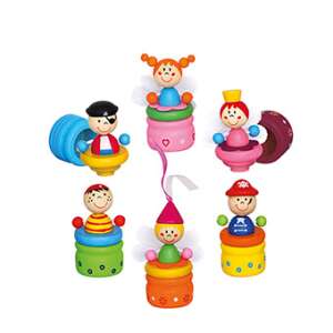 6 darabos színes fa pörgettyű játék gyerekeknek, mindegyik más karakterrel, tökéletes a fantáziadús játékhoz - Baba fogápolás