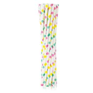 Słomki papierowe Colorful Dots, opakowanie 12 sztuk, wzór w kropki - Godan
