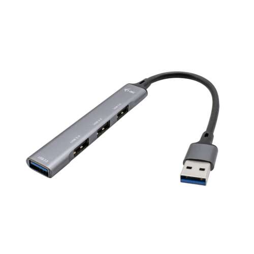 i-tec Metal U3HUBMETALMINI4 USB Hub 3.2 Gen 1 Type-A, hub USB cu 4 porturi cu 1x USB 3.0 și 3x USB 2.0, argintiu