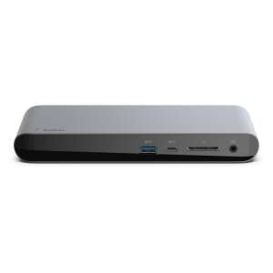 Belkin Thunderbolt 3 Dock Pro, predný pohľad, strieborná farba, zobrazujúci porty - Príslušenstvo k notebookom