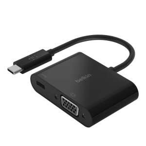 Belkin USB-C auf HDMI und VGA Adapter, schwarz, schräger Blick - USB-Hubs