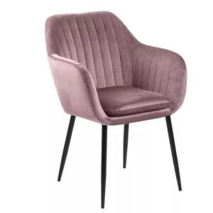 Tida rózsaszín karosszék fekete fém lábakkal, kárpitozott fotel - Étkező szék