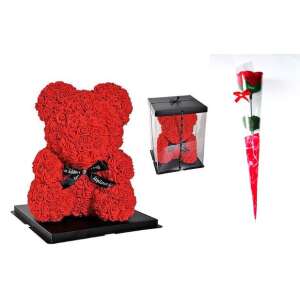 Rózsa maci, 25 cm, szappanrózsával, ajándékdobozban - Ajándék ötlet Valentin-napra