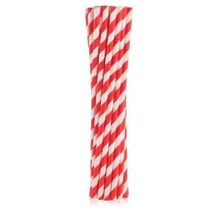 Red and white striped paper straws, pack of 12 - Straw