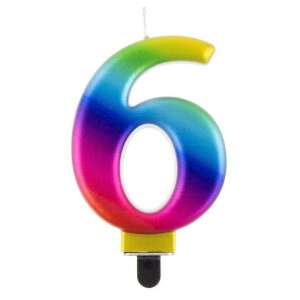 Rainbow number 6 birthday candle - Godan