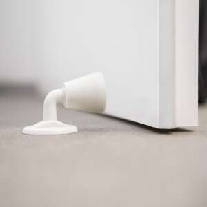 White door stop and holder with adhesive base - Door