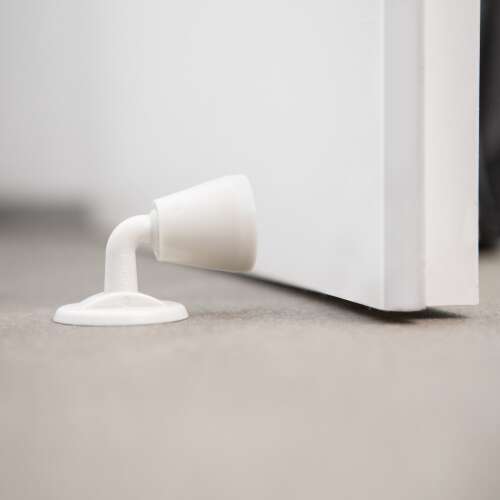 White door stop and holder with adhesive base