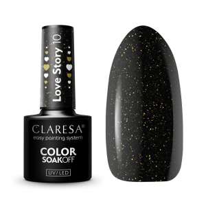Claresa Love Story 10 Gel Polish, Schwarz mit Goldglitter, UV/LED Soak-Off - Claresa