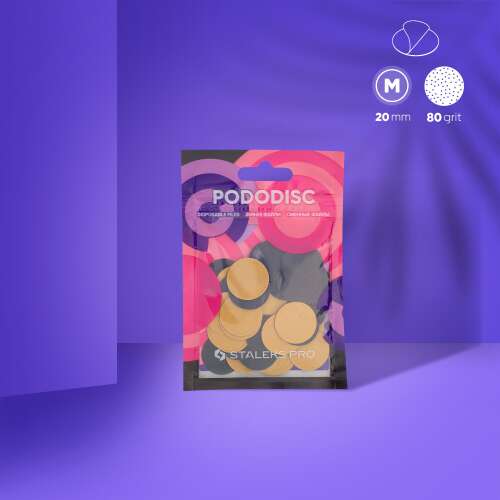 Staleks Pododisc csiszolókorongok, M méret, 20mm, 80-as szemcseméret, professzionális pedikűrhöz