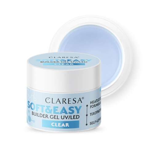 Claresa Soft&Easy Builder Gel UV/LED Clear 90g, átlátszó építő zselé professzionális és otthoni használatra