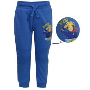 Niebieskie spodnie dresowe Fireman Sam dla chłopców, 8 lat (128 cm), z gumką w pasie i sznurkiem do regulacji, z nadrukiem Fireman Sam - Baba & Tipegő