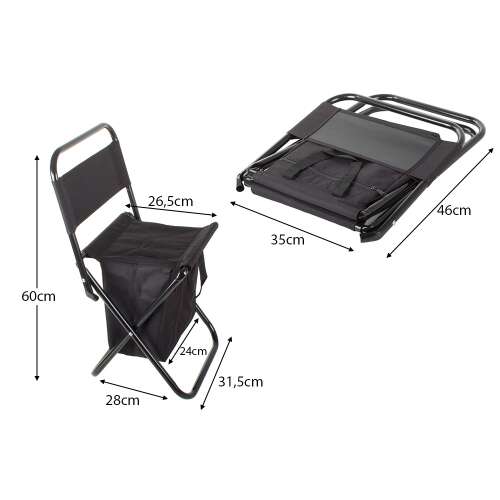 Kemping szék összecsukható horgász szék + hűtőtáska fekete