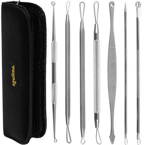 Soulima 7 darabos mitesszer eltávolító készlet fekete bőr tokban