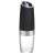 black electric salt and pepper grinder with clear glass container and silver accents