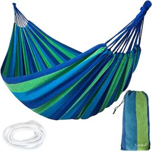 GardLov blue and green striped double hammock with carrying bag and ropes - Garden