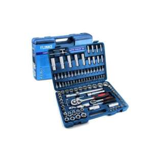 Flinke 108-teiliges Steckschlüssel-Satz mit Ratschen, Verlängerungen, Stecknüssen, Außen-Torx-Steckschlüsseln, Bits, Verlängerungen, festen Griffen, in einem Kunststoffkoffer - Werkzeugkoffer