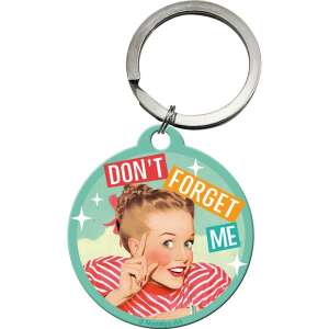 Don't Forget Me Kulcstartó, egy kerek kulcstartó vintage nő illusztrációval és a "Don't Forget Me" felirattal - Nostalgic-Art