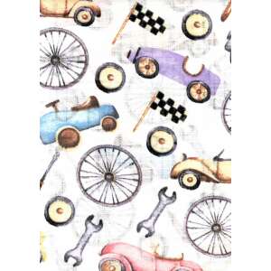 Retro autós mintás textil pelenka, 1db-os, 58x80cm, 100% pamut, Öko-tex minőség - Textil pelenka