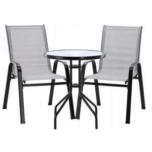 GardenLine 2-seater balcony set with glass table and grey chairs