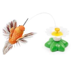 Flying bird cat toy, orange bird, with flower base - Pet Care