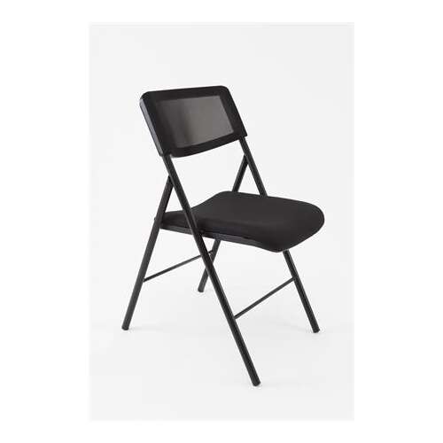 ALBA folding chair, black, metal and fabric, side view