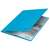 Leitz A4 blue elastic folder with black ties, open, showing the inside, with papers, for documents, papers, presentations, school, office, home