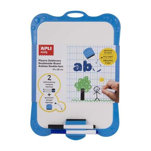 APLI Kids Doppelseitiges Whiteboard mit Markern und Radiergummi, 18 x 28 cm