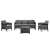 Zestaw mebli ogrodowych Venus 5-osobowy w kolorze grafitowym, w skład którego wchodzą dwa fotele, sofa 3-osobowa i kwadratowy stolik kawowy
