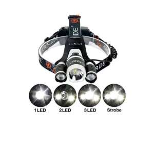 Fejlámpa 3 lámpás, akkumulátorral, töltővel