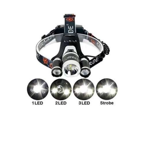 Fejlámpa 3 lámpás, akkumulátorral, töltővel