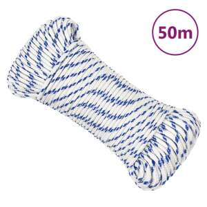 vidaXL Frânghie de barcă, alb, 5 mm, 50 m, polipropilenă 50460236 - Fixator