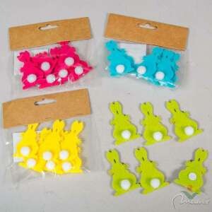 6er Pack Filz-Hasen-Aufkleber, selbstklebend, 6 cm, verschiedene Farben, perfekt für Osterbasteln - Kunst & Hobby