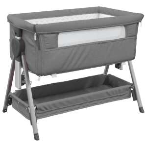 vidaXL dark grey baby crib with mattress and storage basket - Furniture