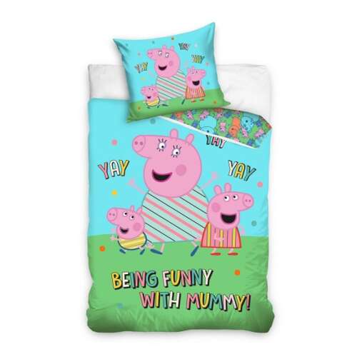Zestaw pościeli Peppa Pig, poszwa 140x200cm i poszewka 70x90cm z Peppa Pig i jej rodziną