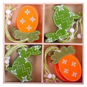 Sada 12 drevených veľkonočných dekorácií, vrátane vajíčok a zajacov, ideálna na zdobenie vášho domova na sviatky. - Veľkonočná výzdoba