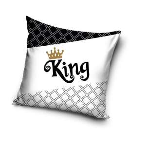 King pillowcase, 40x40 cm, velor, black and white diamond pattern, gold crown, decorative pillow cover - Pillowcase