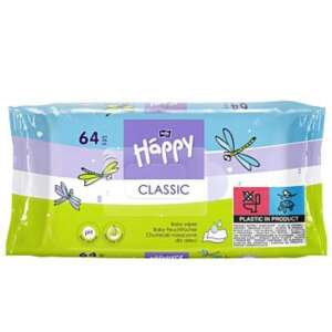 Happy Baby Classic Бебешки кърпички, 64 броя, нежни към чувствителната кожа, без алкохол и парабени