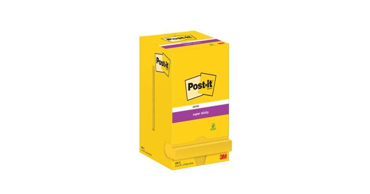 3M POSTIT Self-adhesive notepad, 76x76 mm, 12x90 sheets, 3M POSTIT  "Super Sticky", ultra yellow