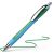 Angled view of Schneider Slider Rave XB green ballpoint pen writing a green line