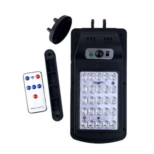 Napelemes mozgásérzékelős lámpa távirányítóval, fekete, kültéri világítás