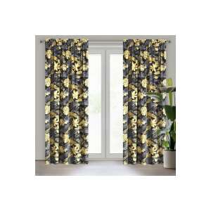 Bler bársony sötétítő függöny egzotikus levél mintával Sárga/fekete 140x270 cm