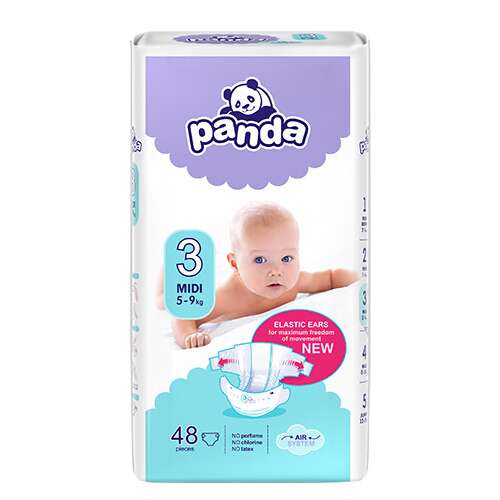 Panda Midi size 3 diapers for babies 5-9kg, 48 count, new design with air system