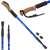 Blue Nordic walking stick with cork handle and adjustable length, with spare tips