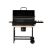 Front view of GardenLine charcoal grill and smoker with double shelves, open lid