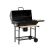 Angled view of GardenLine charcoal grill and smoker with double shelves, open lid